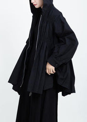 Chic Cinched Plus Size hooded maxi coat black Midi coat - bagstylebliss