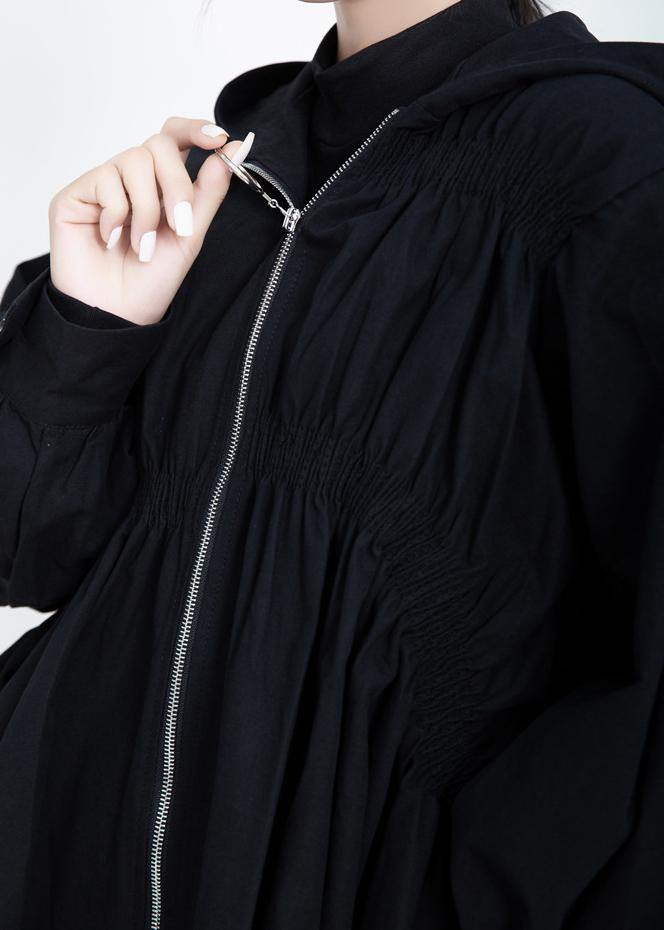 Chic Cinched Plus Size hooded maxi coat black Midi coat - bagstylebliss