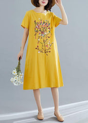 Chic yellow prints Cotton quilting dresses short sleeve shift summer Dress - bagstylebliss