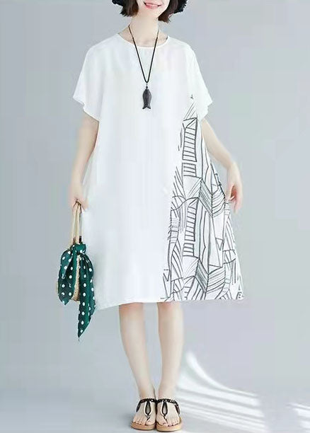 Chic White Cotton Clothes Boho Linen Patchwork Traveling Summer Dress