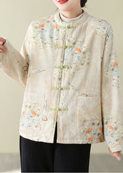 Chinese Style Apricot Print Warm Fine Cotton Filled Parka Winter