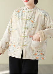 Chinese Style Apricot Print Warm Fine Cotton Filled Parka Winter