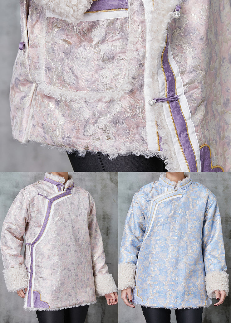 Chinese Style Pink Jacquard Fleece Wool Lined Coats Spring