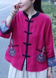 Chinese Style Purple Button Linen Top Long Sleeve