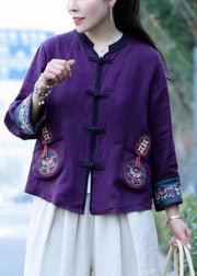 Chinese Style Purple Button Linen Top Long Sleeve