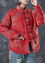 Chinese Style Red Embroideried Patchwork Fine Cotton Filled Coats Winter