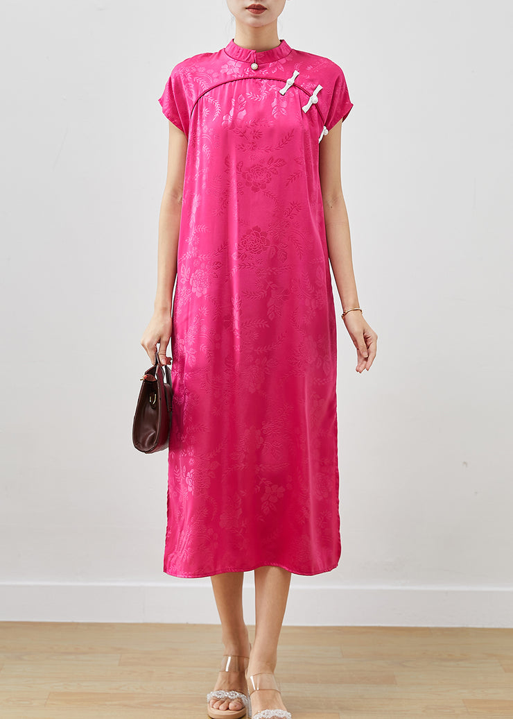 Chinese Style Rose Jacquard Silm Fit Silk Dress Cheongsam Summer