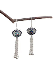 Chinese Style Tassel Geometric Patchwork Silver Drop Earrings