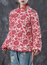 Chinese Style White Print Chinese Button Fine Cotton Filled Jacket Winter