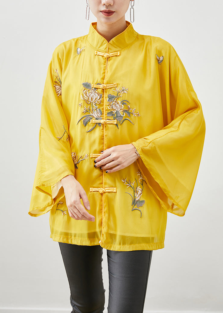 Chinese Style Yellow Embroidered Silk Jackets Fall