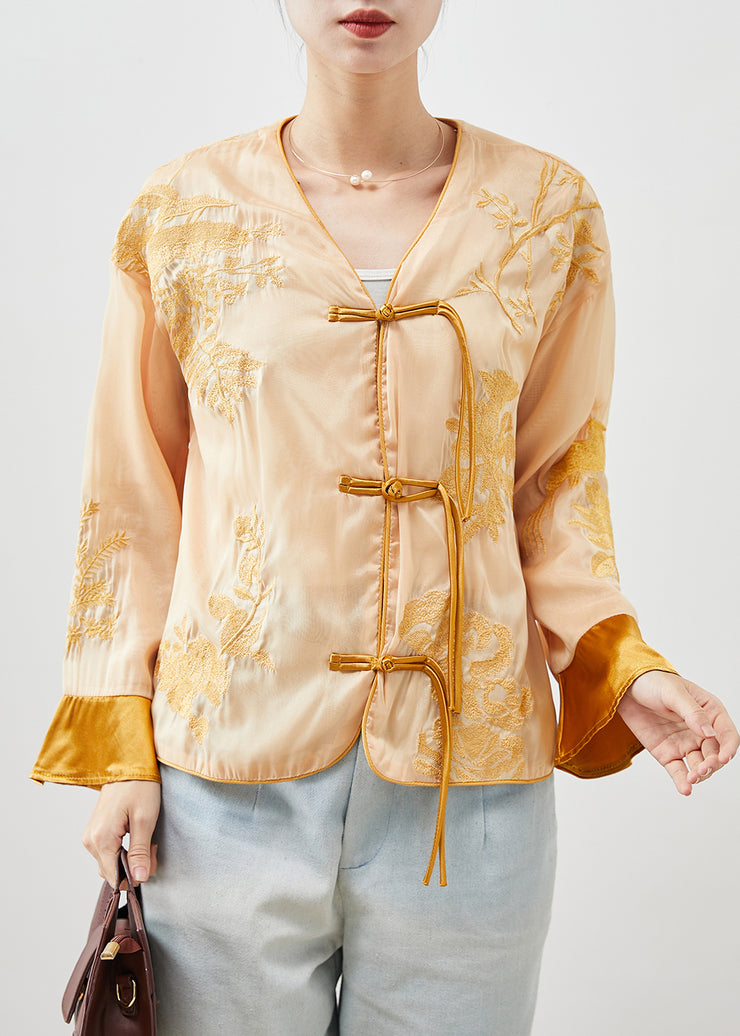 Chinese Style Yellow Embroidered Silk Top Fall