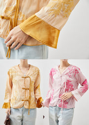 Chinese Style Yellow Embroidered Silk Top Fall