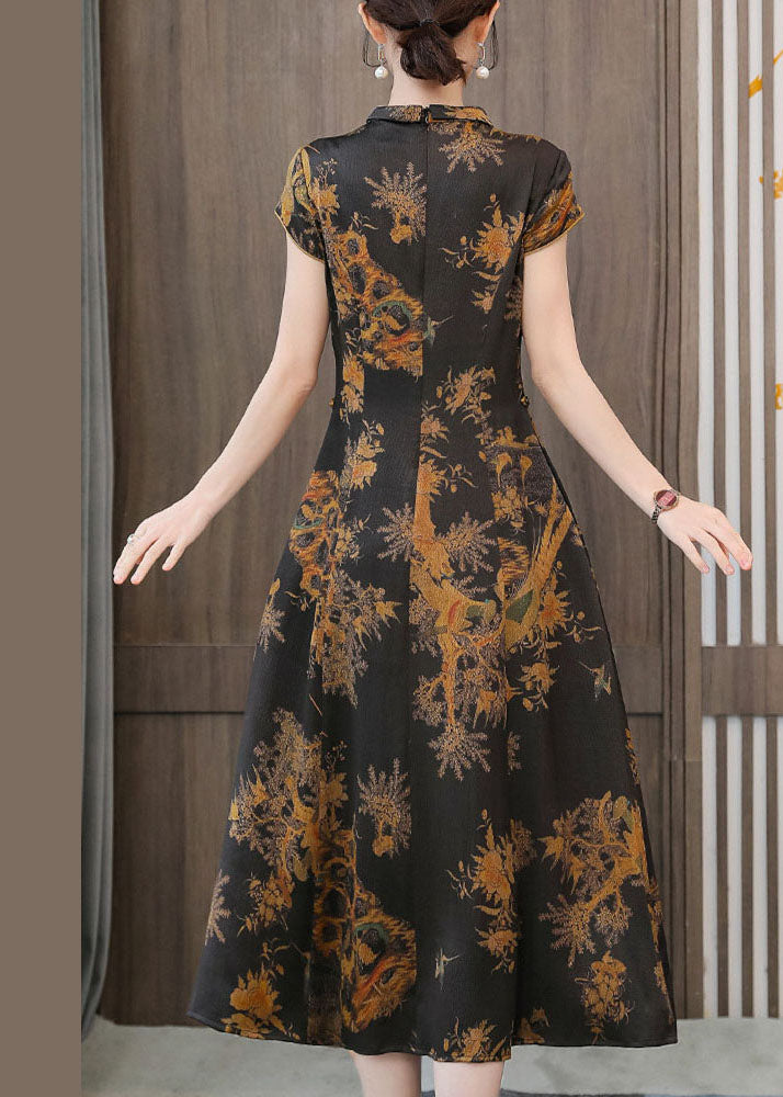 Cheongsam Kleid aus Seide im chinesischen Stil mit gelbem Druck und Stehkragen und Reißverschluss