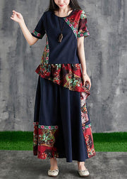 Chinese style summer black print cotton linen stitching small fresh and  temperament summer two-piece - bagstylebliss