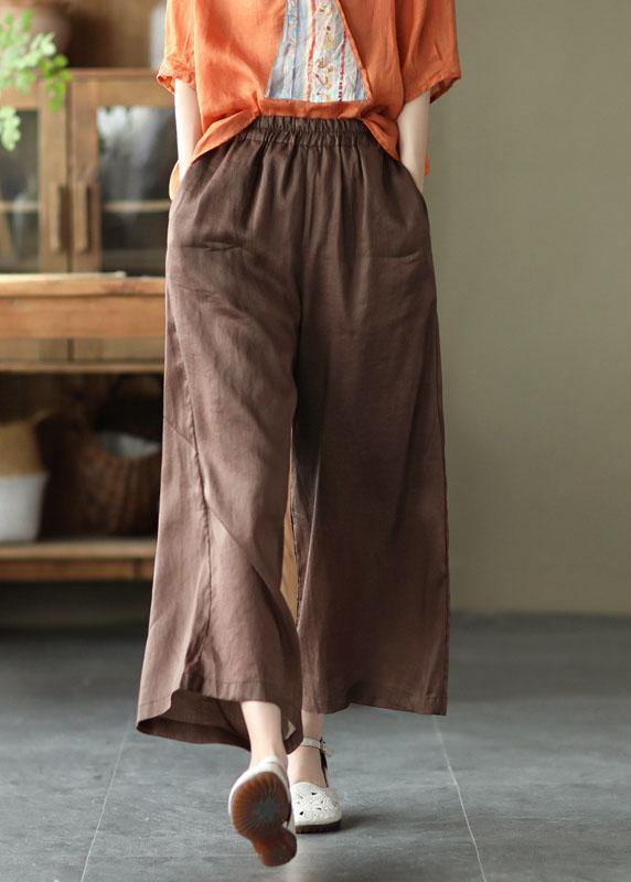 Chocolate Casual Summer Ramie Wide Leg Pants - bagstylebliss