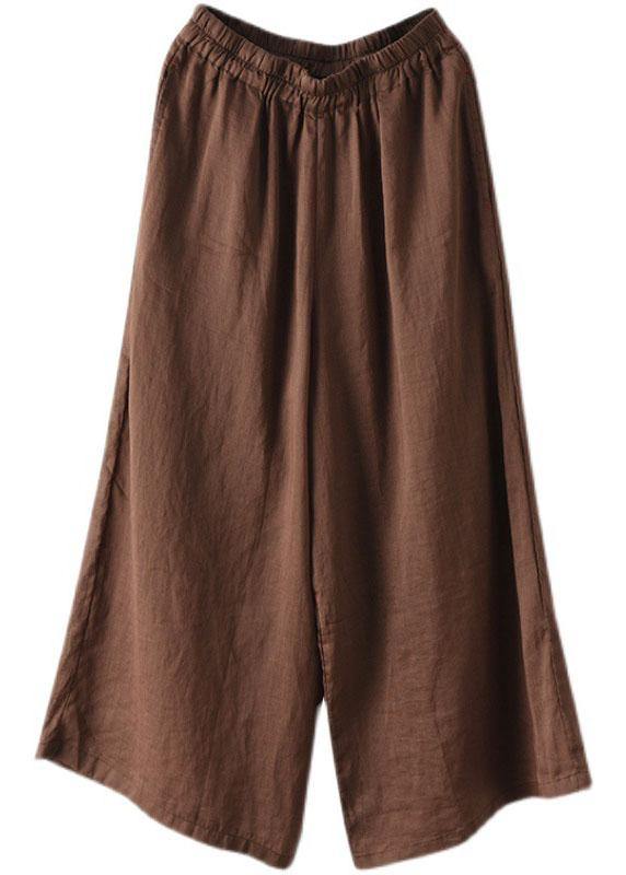 Chocolate Casual Summer Ramie Wide Leg Pants - bagstylebliss