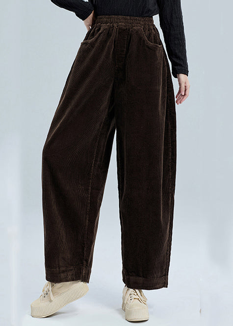 Chocolate Corduroy Pants Oversized Elastic Waist Spring