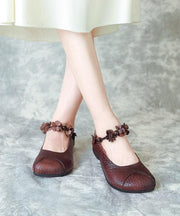 Chocolate Cowhide Leather Buckle Strap Loafers For Women - bagstylebliss