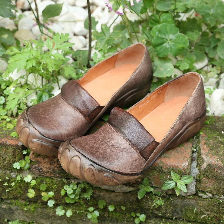 Chocolate Genuine Leather Vintage Flats  Flat Feet Shoes - bagstylebliss