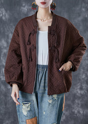 Chocolate Jacquard Cotton Jacket Tasseled Oversized Fall