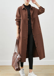 Chocolate Patchwork Cotton Trench Coats Oversized Pockets Fall