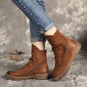 Chocolate zippered Casual  Boots Cowhide Leather - bagstylebliss