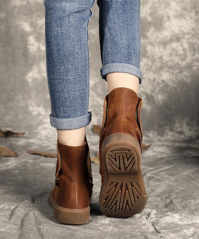 Chocolate zippered Casual  Boots Cowhide Leather - bagstylebliss