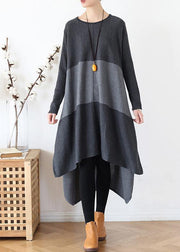 Christmas gray Sweater outfits Street Style o neck patchwork Largo fall knit dresses - bagstylebliss