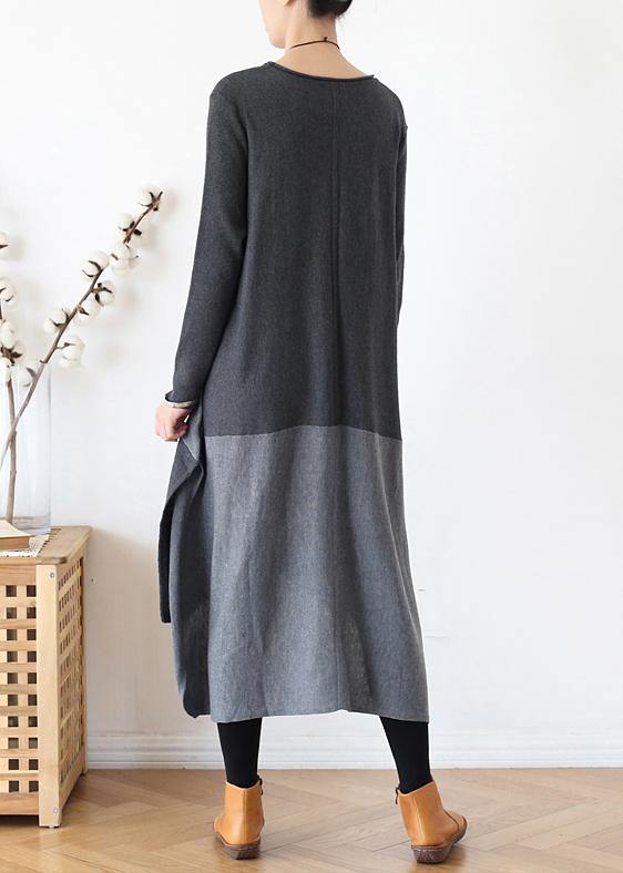 Christmas gray Sweater outfits Street Style o neck patchwork Largo fall knit dresses - bagstylebliss