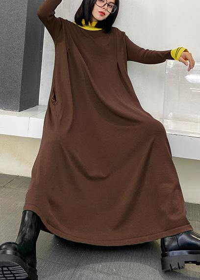 Christmas o neck exra large hem Sweater dress outfit Design chocolate Hipster sweater dresses - bagstylebliss