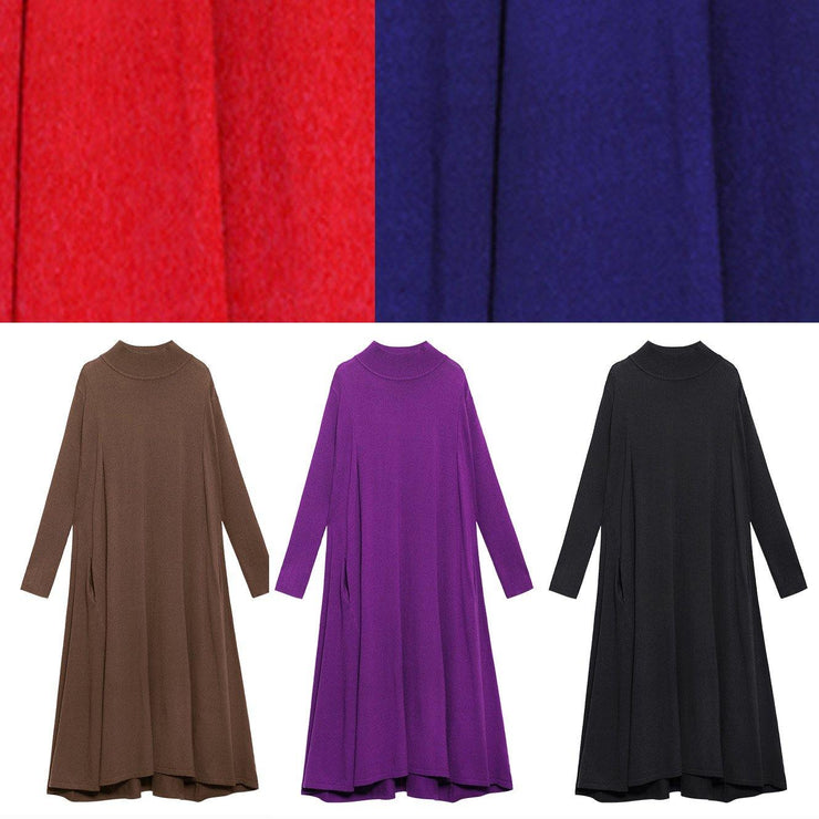 Christmas purple Sweater weather Women high neck large hem tunic fall knit dress - bagstylebliss