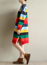 Christmas rainbow striped Sweater knit top pattern Moda side open oversized spring knitted tops - bagstylebliss