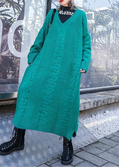 Christmas v neck Sweater fall weather Quotes blue green Art sweater dress - bagstylebliss