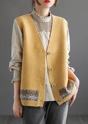 Chunky Khaki Knit Cardigans Fashion Spring V Neck Sleeveless Knitted Coat - bagstylebliss