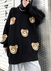 Chunky black Bear design knit tops o neck silhouette knit top - bagstylebliss