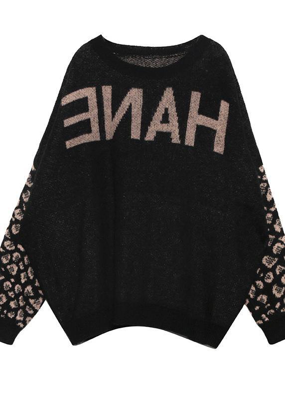 Chunky black print knit tops plus size clothing o neck patchwork knit tops - bagstylebliss