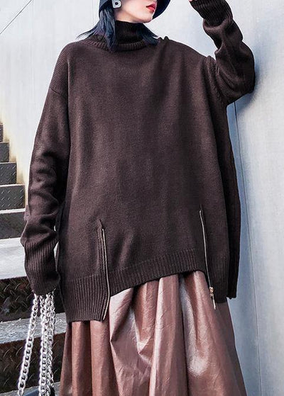 Chunky chocolate crane tops casual high neck Batwing Sleeve knitwear - bagstylebliss