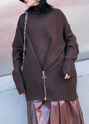 Chunky chocolate crane tops casual high neck Batwing Sleeve knitwear - bagstylebliss