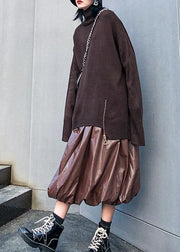 Chunky chocolate crane tops casual high neck Batwing Sleeve knitwear - bagstylebliss