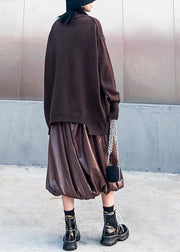 Chunky chocolate crane tops casual high neck Batwing Sleeve knitwear - bagstylebliss