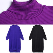 Chunky high neck low high design Sweater fall weather Upcycle purple oversized knitted dress - bagstylebliss