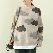 Chunky khaki Cloud Knit top silhouette o neck false two pieces knit tops - bagstylebliss