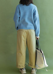 Chunky light blue sweater coat fall fashion ruffles collar sweaters - bagstylebliss