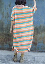 Chunky o neck Sweater side open dress outfit plus size striped baggy knitted tops - bagstylebliss