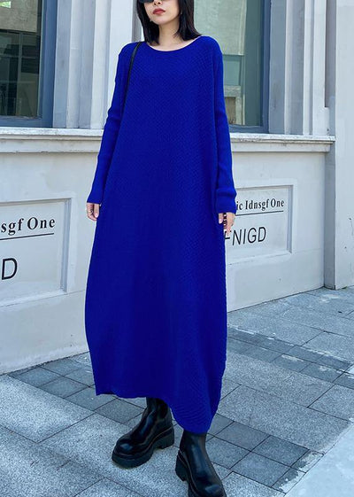 Chunky o neck long sleeve Sweater fall dresses Street Style blue Big knitted tops - bagstylebliss