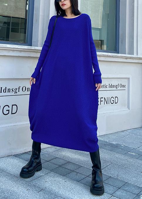 Chunky o neck long sleeve Sweater fall dresses Street Style blue Big knitted tops - bagstylebliss