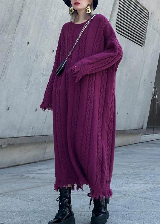 Chunky o neck tassel Sweater dress outfit Moda purple Ugly sweater dresses - bagstylebliss