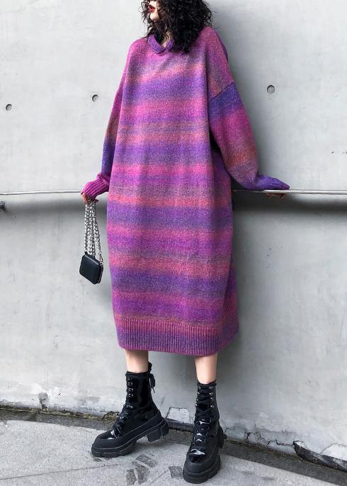 Chunky rose purple Sweater Wardrobes Moda hooded thick Art knitwear - bagstylebliss