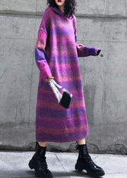 Chunky rose purple Sweater Wardrobes Moda hooded thick Art knitwear - bagstylebliss
