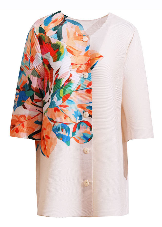 Classy Apricot O-Neck Print Button Shirt Half Sleeve